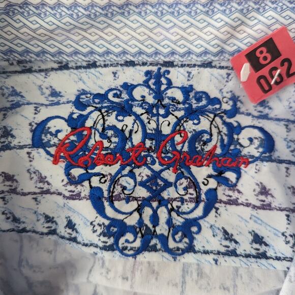 Men's Robert Graham Blue White Navy Button Down Large Knowledge Wisdom Truth - Picture 3 of 6